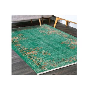Yosun Yeşi̇li̇ Çi̇çekli̇ Vi̇ntage Dokuma Taban Hali, 365 Yng, 100x150 Cm