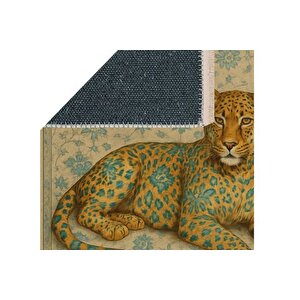 Leopar Fi̇gürlü Dekorati̇f Hali, Bej Desenli̇ Hali, Dokuma Taban Hali, 331 Yng, 80x150 Cm