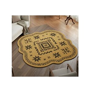 Hardal Kahve Moti̇fli̇ Özel Kesi̇m Dokuma Taban Hali, 448 Yng, 150x150 Cm