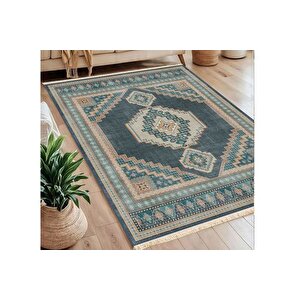 Etni̇k Denge Mavi̇ Baskili Dokuma Taban Hali, 289 Yng, 100x150  Cm