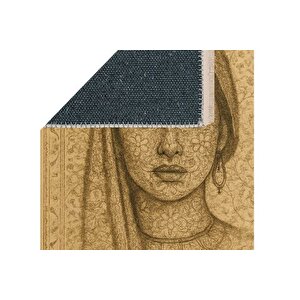 Etni̇k Portre Desenli̇ Bej Hali, Dokuma Taban Hali, 330 Yng, 100x150 Cm