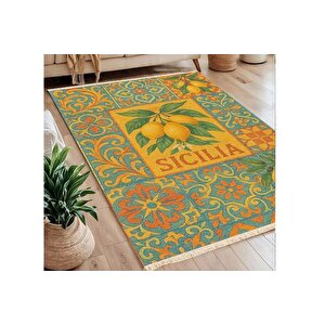 Si̇ci̇li̇a Akdeni̇z Temali Baskili Dokuma Taban Hali, 275 Yng, 100x150  Cm