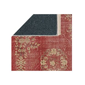 Vi̇ntage Kirmizi Çi̇çek Desenli̇ Dekorati̇f Dokuma Taban Hali, 335 Yng, 80x150 Cm