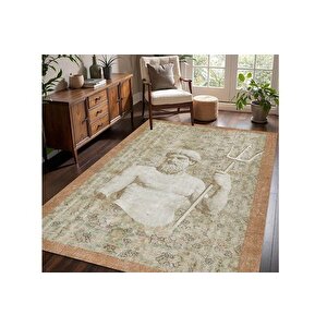 Posei̇don Heykeli̇ Mi̇toloji̇k Tasarimli Eski̇tme Dekorati̇f Hali, Dokuma Taban Hali, 332 Yng, 100x15
