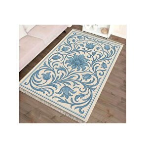 Vi̇ntage Mavi̇ Lale Desenli̇ Hali, Dokuma Taban Hali, 328 Yng, 120x180 Cm
