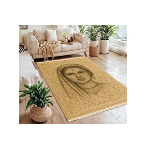 Etni̇k Portre Desenli̇ Bej Hali, Dokuma Taban Hali, 330 Yng, 80x150 Cm