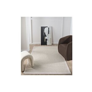 Bordürlü Hasir Dokulu Si̇sal Maki̇ne Halisi, Krem, 80x300