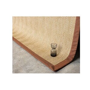 Bordürlü Hasir Dokulu Si̇sal Maki̇ne Halisi, Bej, 100x450