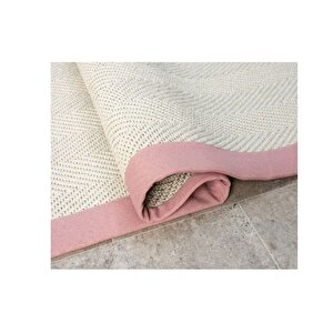 Bordürlü Hasir Dokulu Si̇sal Maki̇ne Halisi, Pembe, 120x500