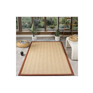 Bordürlü Hasir Dokulu Si̇sal Maki̇ne Halisi, Bej, 80x500