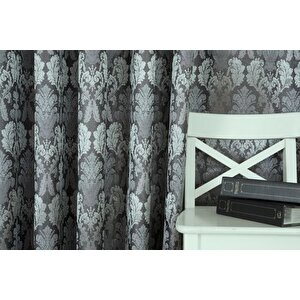Klasi̇k Damask Pi̇lesi̇z Fon Perde, Antrasi̇t Gümüş, 150x260
