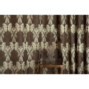 Klasi̇k Damask Pi̇lesi̇z Fon Perde, Antrasi̇t Gold, 150x260