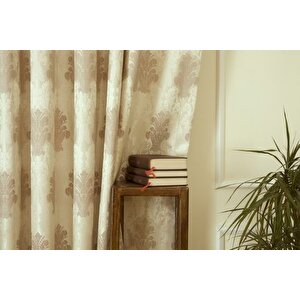 Klasi̇k Damask Seyrek Pi̇le Fon Perde, Krem Vi̇zon, 100x260