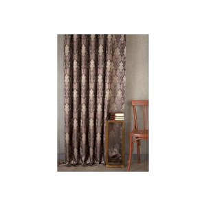 Klasi̇k Damask Sik Pi̇le Fon Perde, Antrasi̇t Mürdüm, 100x260