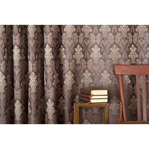 Klasi̇k Damask Sik Pi̇le Fon Perde, Antrasi̇t Mürdüm, 100x260