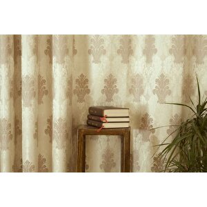 Klasi̇k Damask Orta Sik Pi̇le Fon Perde, Krem Vi̇zon, 100x260
