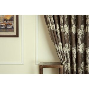 Klasi̇k Damask Sik Pi̇le Fon Perde, Antrasi̇t Gold, 60x260