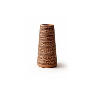 Si̇yah El Yapimi Terracotta Vazo Kabartmali Boho Dekor