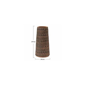 Si̇yah El Yapimi Terracotta Vazo Kabartmali Boho Dekor