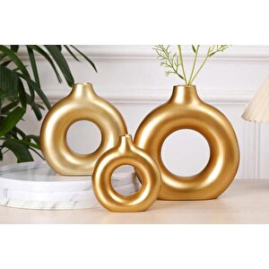 Halka Vazo Üçlü Set, Gold