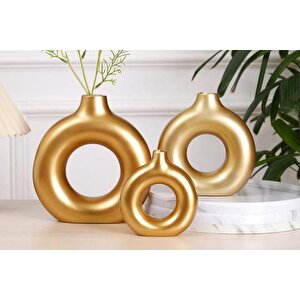 Halka Vazo Üçlü Set, Gold