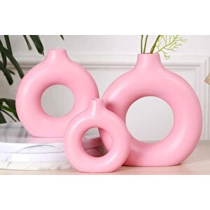 Halka Vazo Üçlü Set, Pembe