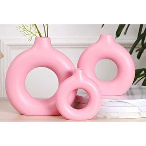 Halka Vazo Üçlü Set, Pembe