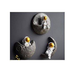 Astronot Ve Ay Üçlü Set, Gold