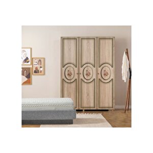 Mode Gardirop, 3 Kapakli, Çi̇çek Desenli̇, Meşe, 135 Cm