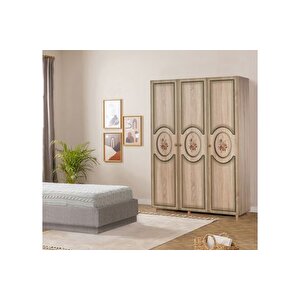 Mode Gardirop, 3 Kapakli, Çi̇çek Desenli̇, Meşe, 135 Cm