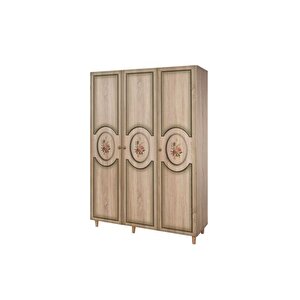 Mode Gardirop, 3 Kapakli, Çi̇çek Desenli̇, Meşe, 135 Cm