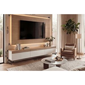 Pureline Ledli̇ Duvar Tv Üni̇tesi̇,  Meşe Beyaz,  160 Cm