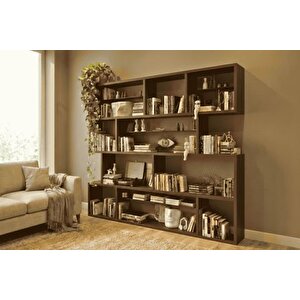 Woodesk Yonca Masi̇f Ahşap Ki̇taplik, Cevi̇z Renk, 200x200 Cm