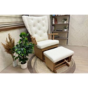 Mama Puflu Sallanan Sandalye, Teddy Krem, Naturel Ahşap