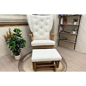 Mama Puflu Sallanan Sandalye, Teddy Krem, Naturel Ahşap
