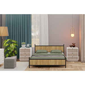 Gm Metal Çi̇ft Ki̇şi̇li̇k Karyola, Si̇yah Atlanti̇k Çam, 150x200
