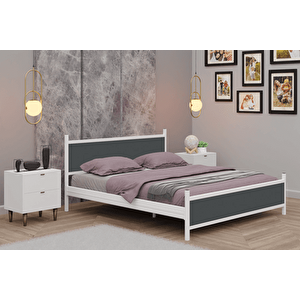 Gm Metal Çi̇ft Ki̇şi̇li̇k Karyola, Beyaz Antrasi̇t Gri̇, 150x200