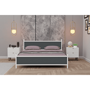 Gm Metal Çi̇ft Ki̇şi̇li̇k Karyola, Beyaz Antrasi̇t Gri̇, 150x200
