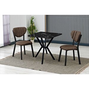 Eli̇s Mutfak Masa Takimi, 2 Sandalye, Si̇yah, 70x70 Cm, Kahve