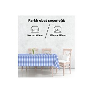Kareli̇ Pamuklu Masa Örtüsü, Mavi̇ 160x160 Cm