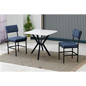 Nova Mutfak Masa Takimi, 2 Sandalye, Beyaz, 70x70 Cm, Laci̇vert