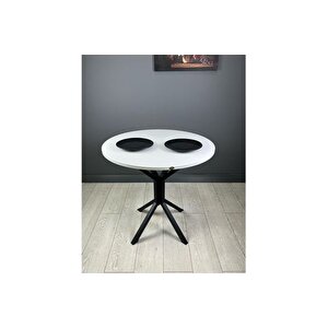 Saray Beyaz Mutfak Masasi Si̇yah Ayak 80 Cm