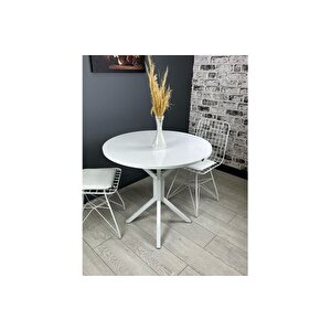 Saray Beyaz Mutfak Masasi Beyaz Ayak 80 Cm