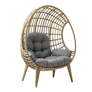 Egg Chair Tekli Rattan Bahçe Koluğu | Rehome Minderli Oval Lounge Kahverengi