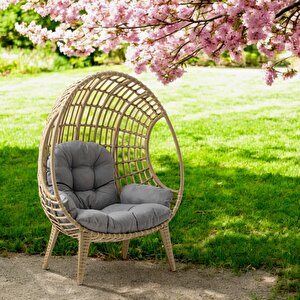 Egg Chair Tekli Rattan Bahçe Koluğu | Rehome Minderli Oval Lounge Kahverengi