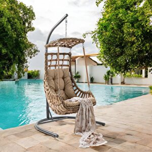 Alaçatı Tekli Rattan Bahçe Salıncağı | Balkon Salıncağı Kahverengi