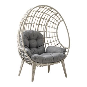 Egg Chair Tekli Rattan Bahçe Koluğu | Rehome Minderli Oval Lounge Beyaz