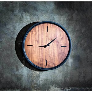 Ron Saat | Ceviz Kaplamalı Modern Duvar Saati | 55 Cm Çap Duvar Saati Kahverengi