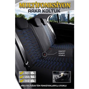 Skoda Forman 2+1 Deri Detaylı Oto Koltuk Kılıfı Ön Arka Set Siyah Mavi Platinium Model Şhn