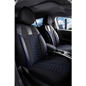 Peugeot Partner Tepee 2+1 Deri Detaylı Oto Koltuk Kılıfı Ön Arka Set Siyah Mavi Platinium Model Şhn